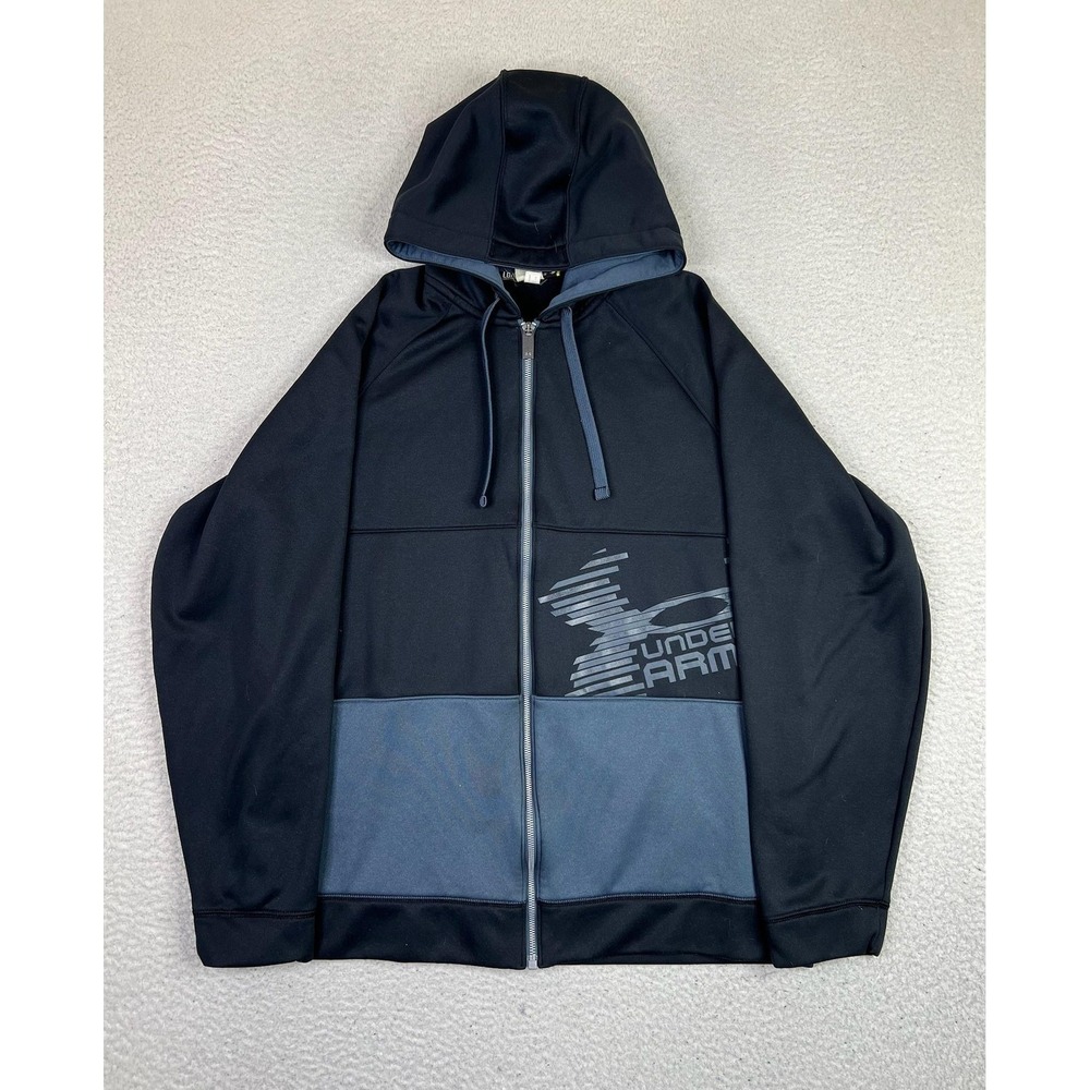 Under Armour Hoodie Mens Large Black Full Zip Fleece Graphic Sweatshirt 1323397